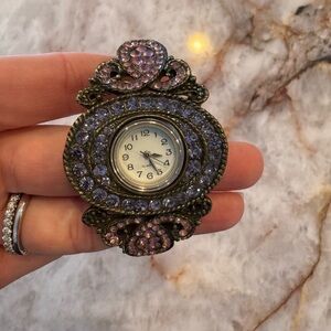 Vintage Purple and Pink Jeweled Quartz Watch
